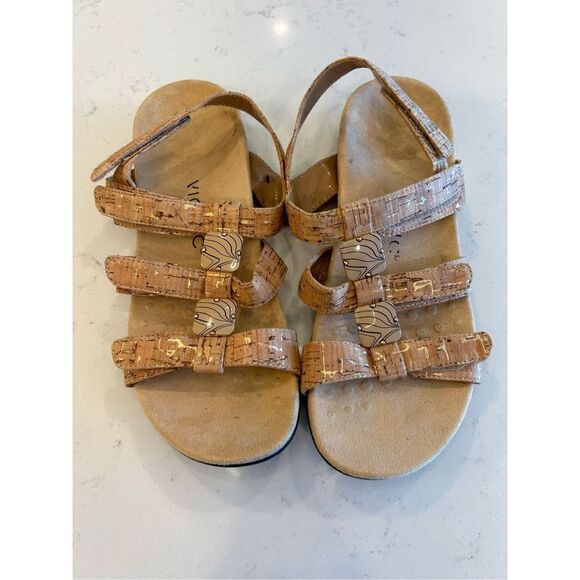 Vionic Adjustable Strap Sandals - Amber gold cork size 7 comfort - Picture 2 of 7